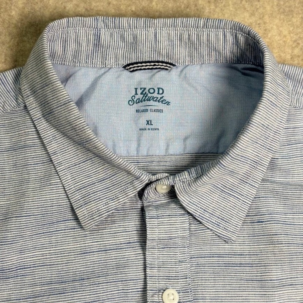 IZOD Saltwater Shirt Mens XL Blue Cotton Striped Short Sleeve Casual Coastal XL - Picture 3 of 8